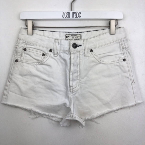 Free People White Denim Button Fly Cut Off Shorts